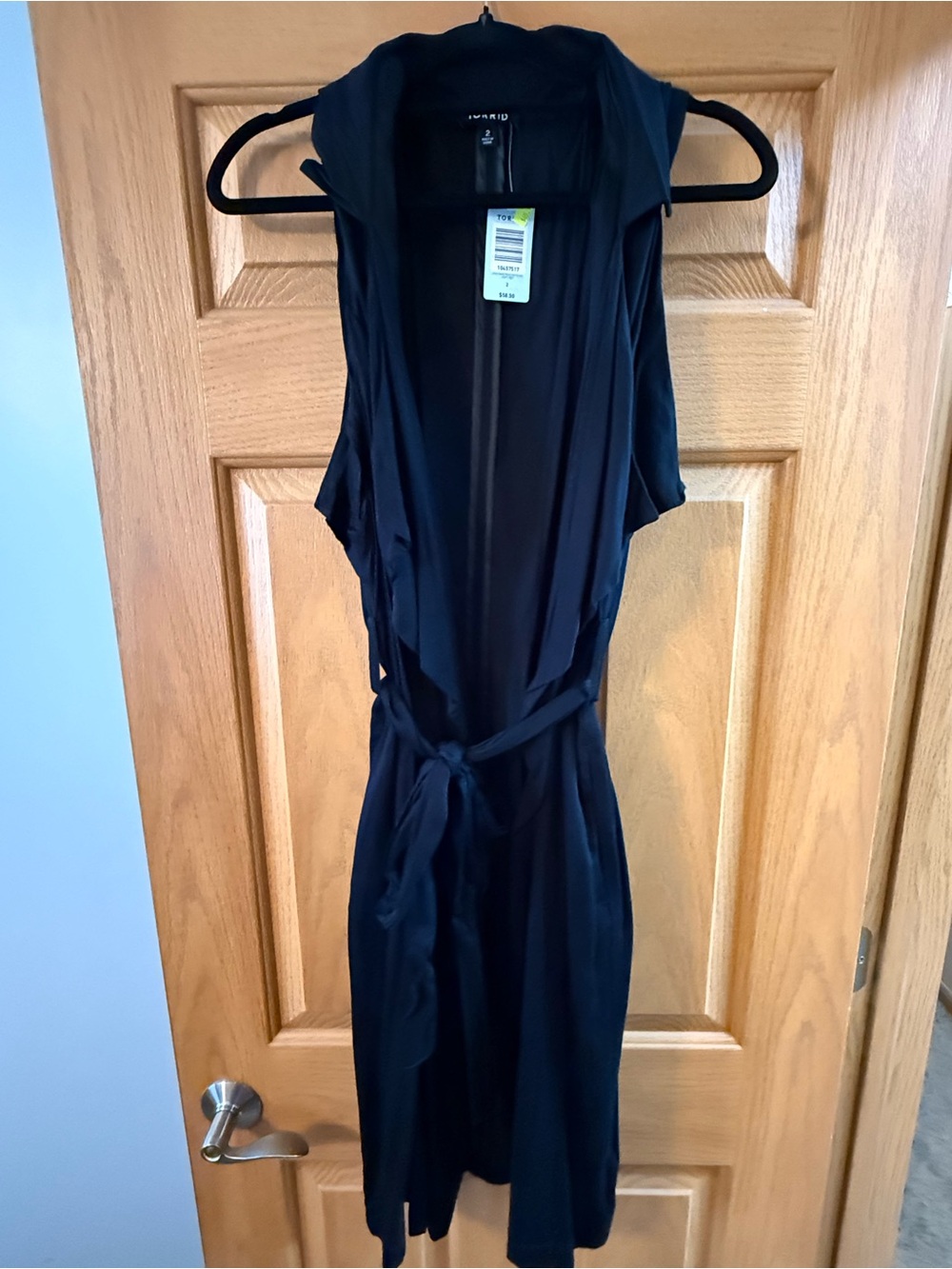 Torrid Long Drape Front Vest with Tie - Black